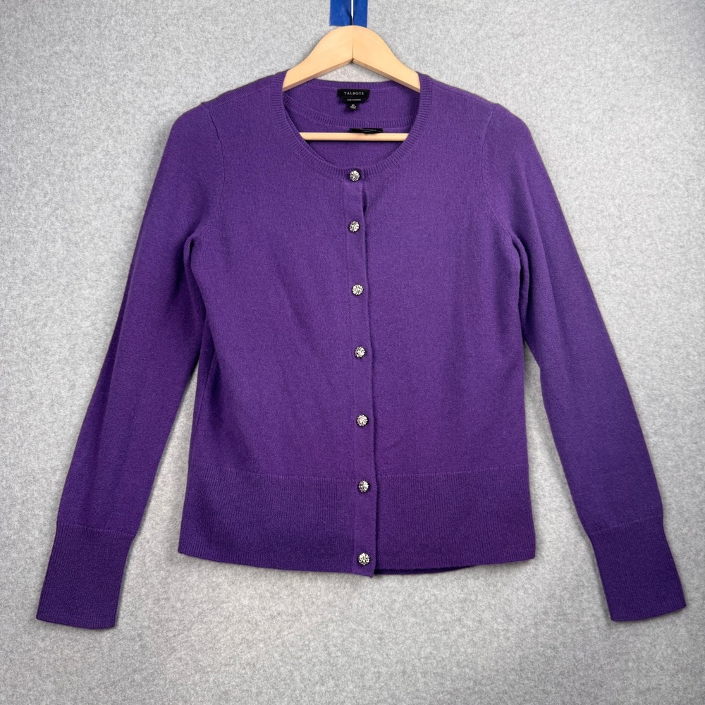 Talbots Sweater Set Women XS Purple 100% Cashmere Cardigan Shell Rhinestone